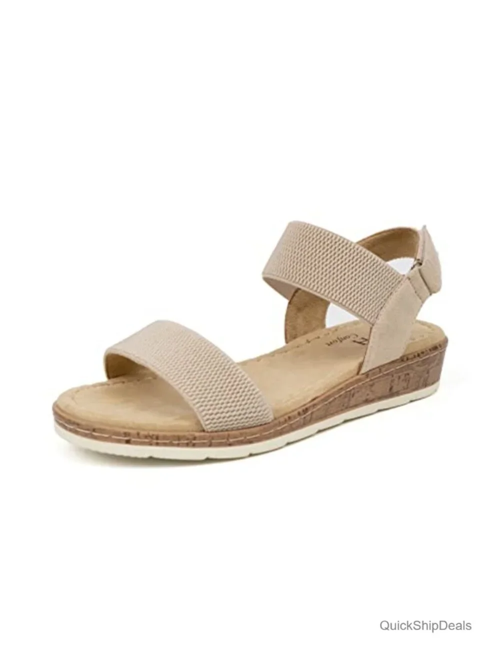 Women's Flat Wedge Sandals - Open Toe Elastic Ankle Strap Slip-On Comfort